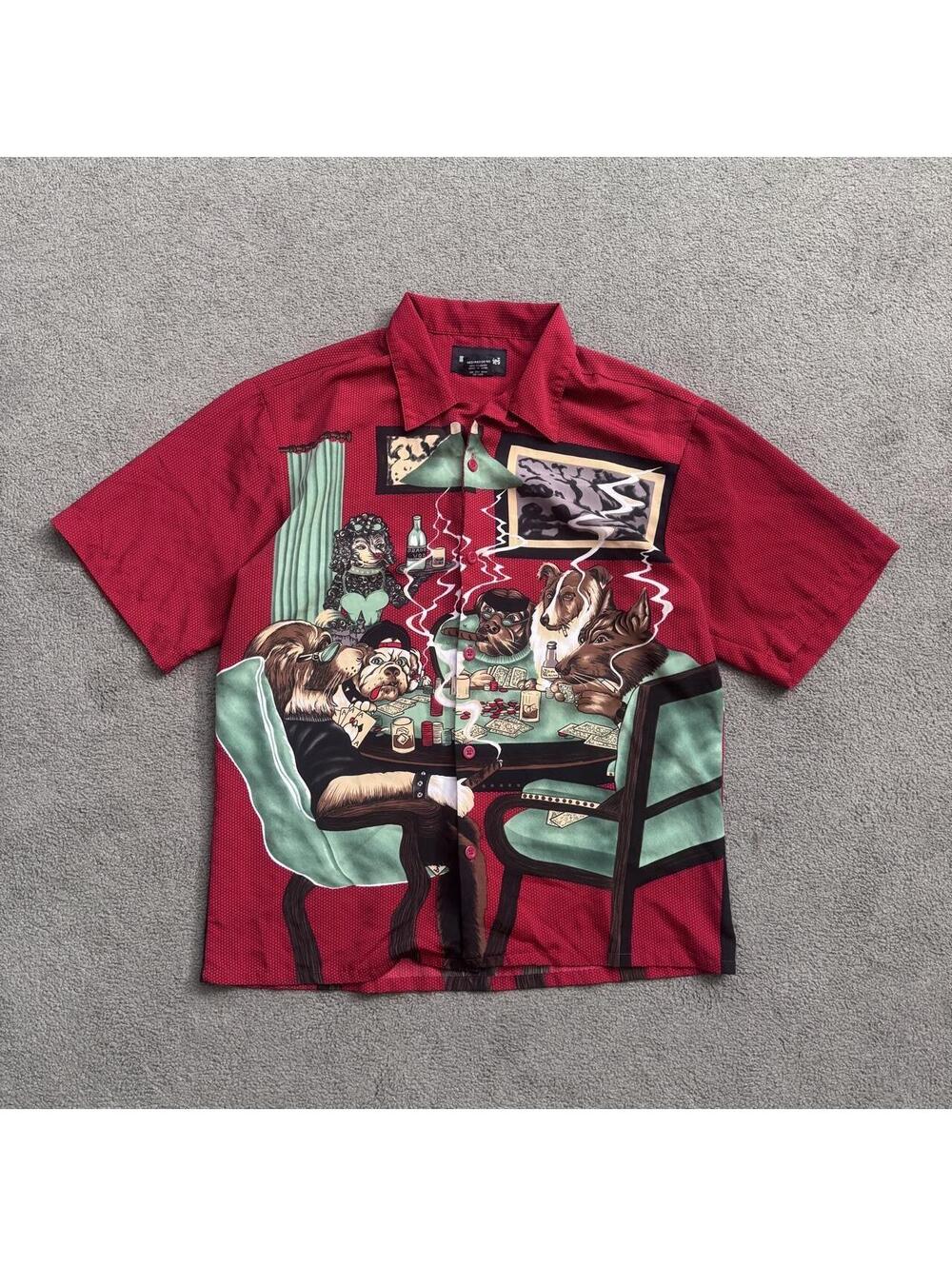 Vintage Y2K Cybergoth No boundaries Dogs playing poker AOP button up